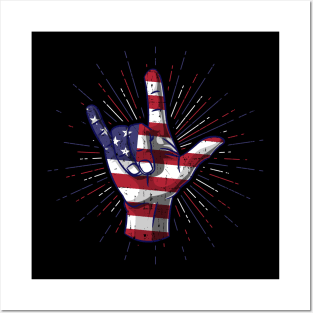 I Love You Hand Sign Gesture USA American Flag Cute Posters and Art